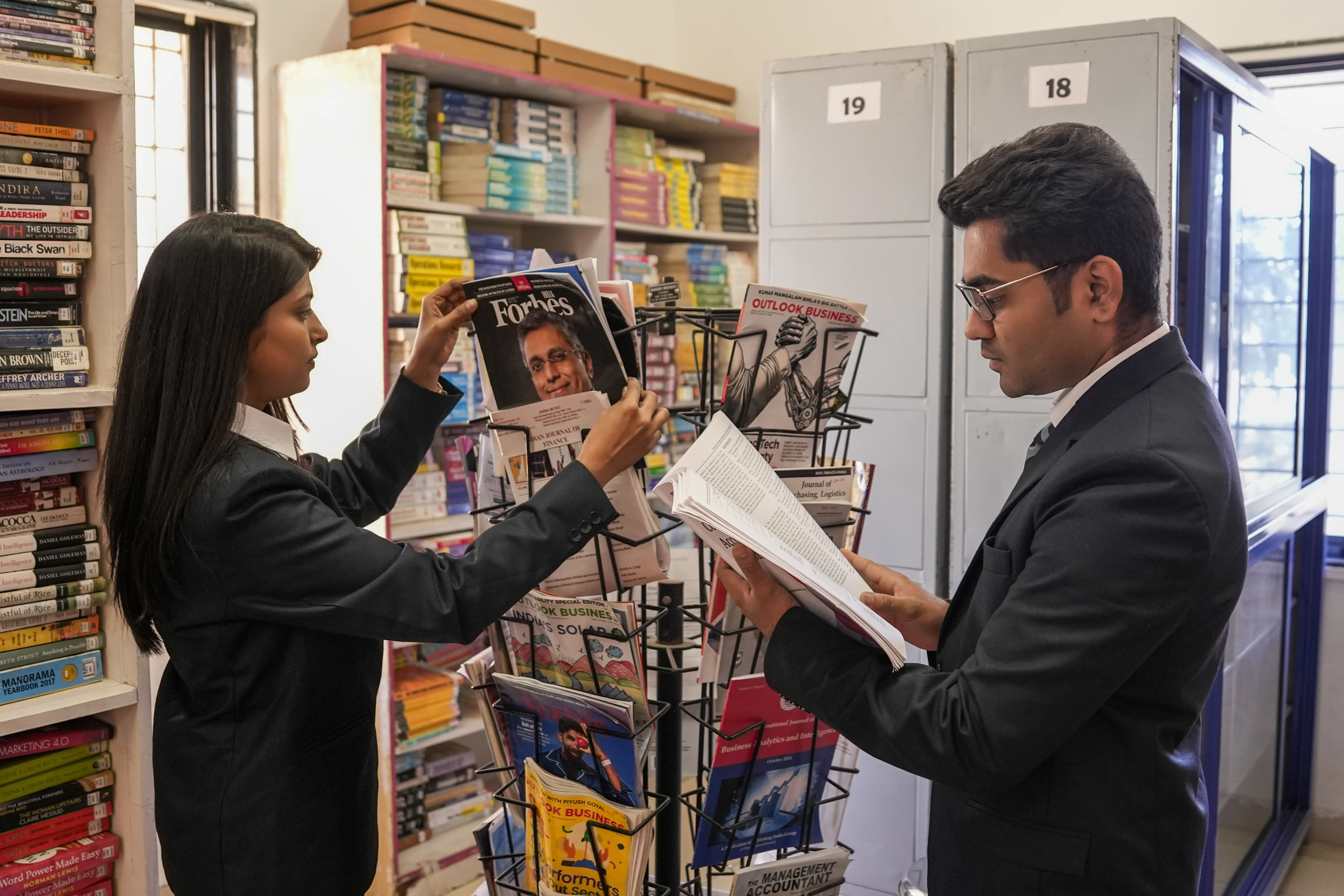 student reading in library